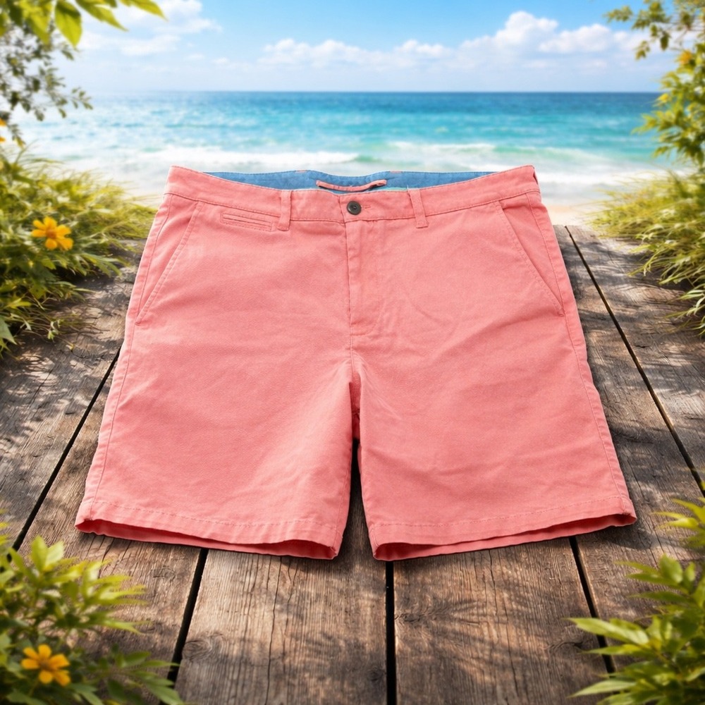 LL Bean Chino Shorts Men's Size 36 Salmon Pink Stretch Preppy Coastal Summer